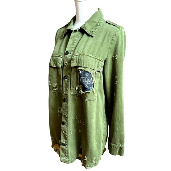 Zara Guns N' Roses Military Style Button up Shirt Distressed Size S Long Sleeves - Picture 4 of 8